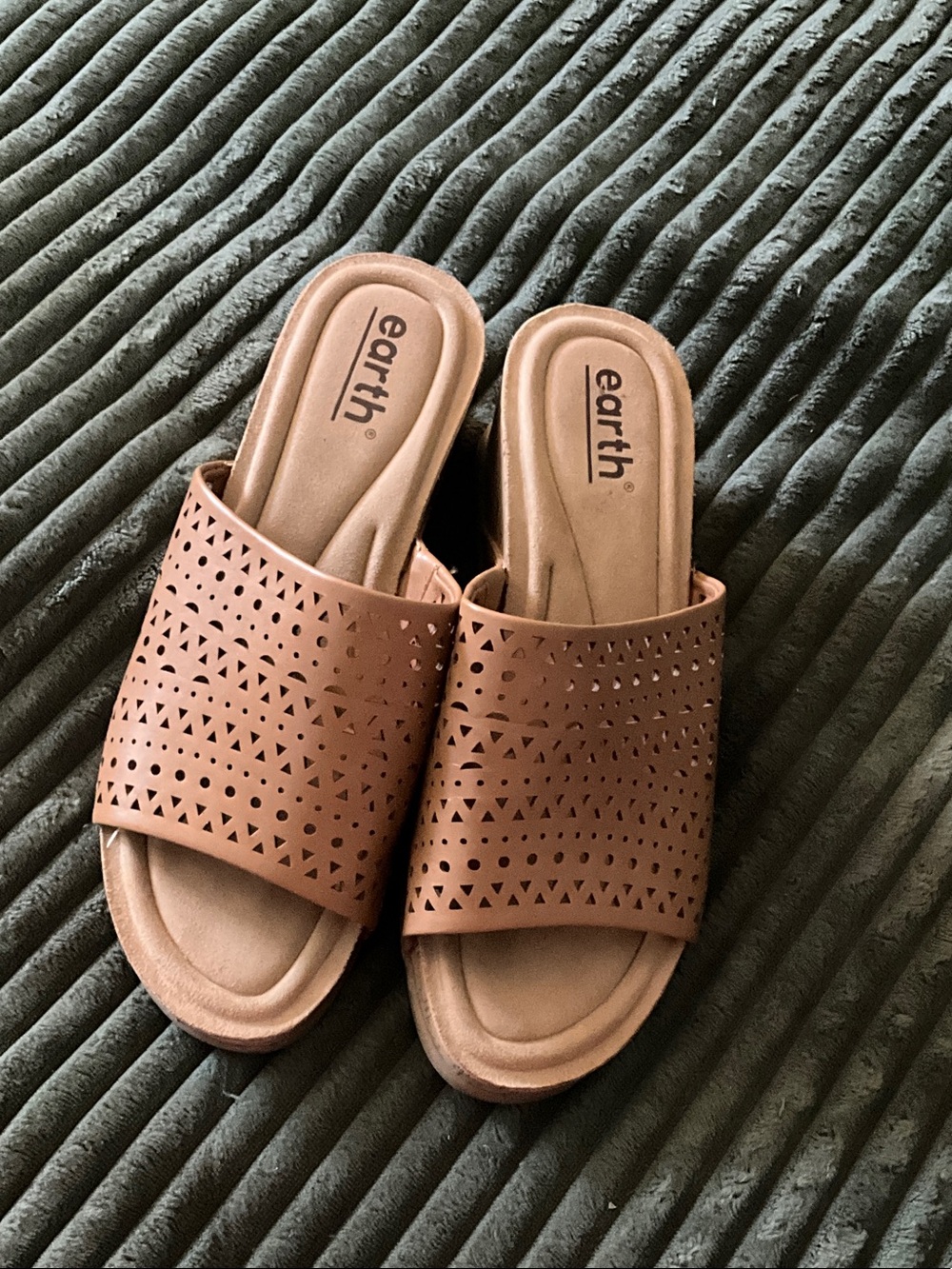 Earth Women’s Brown Laser-Cut Slide Wedges